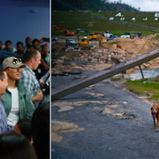 Trump i Puerto Rico efter stormen (t v)