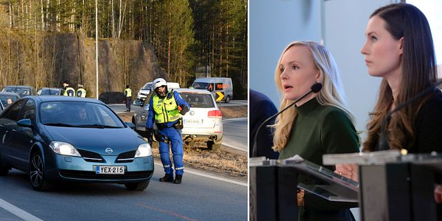 Vägkontroll/och finska ministrarna Maria Ohisalo och Sanna Marin.  TT.