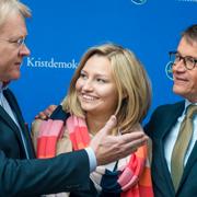 Kristdemokraternas Lars Adaktusson och Ebba Busch, första- respektive andranamn på EU-listan och partiledaren Göran Hägglund.
