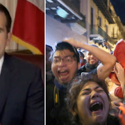 Ricardo Rosselló och firande på gatorna i San Juan. 