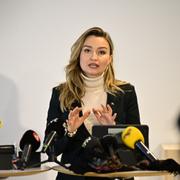 Energi- och näringsminister Ebba Busch (KD) under pressträff i Skellefteå med anledning av Northvolts konkurs. 