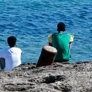 Migranter på ön Lampedusa i södra Italien.