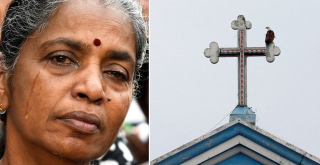 En sörjande kvinna i Colombo. Samt en örn på St. Mary-katedralens tak.  TT